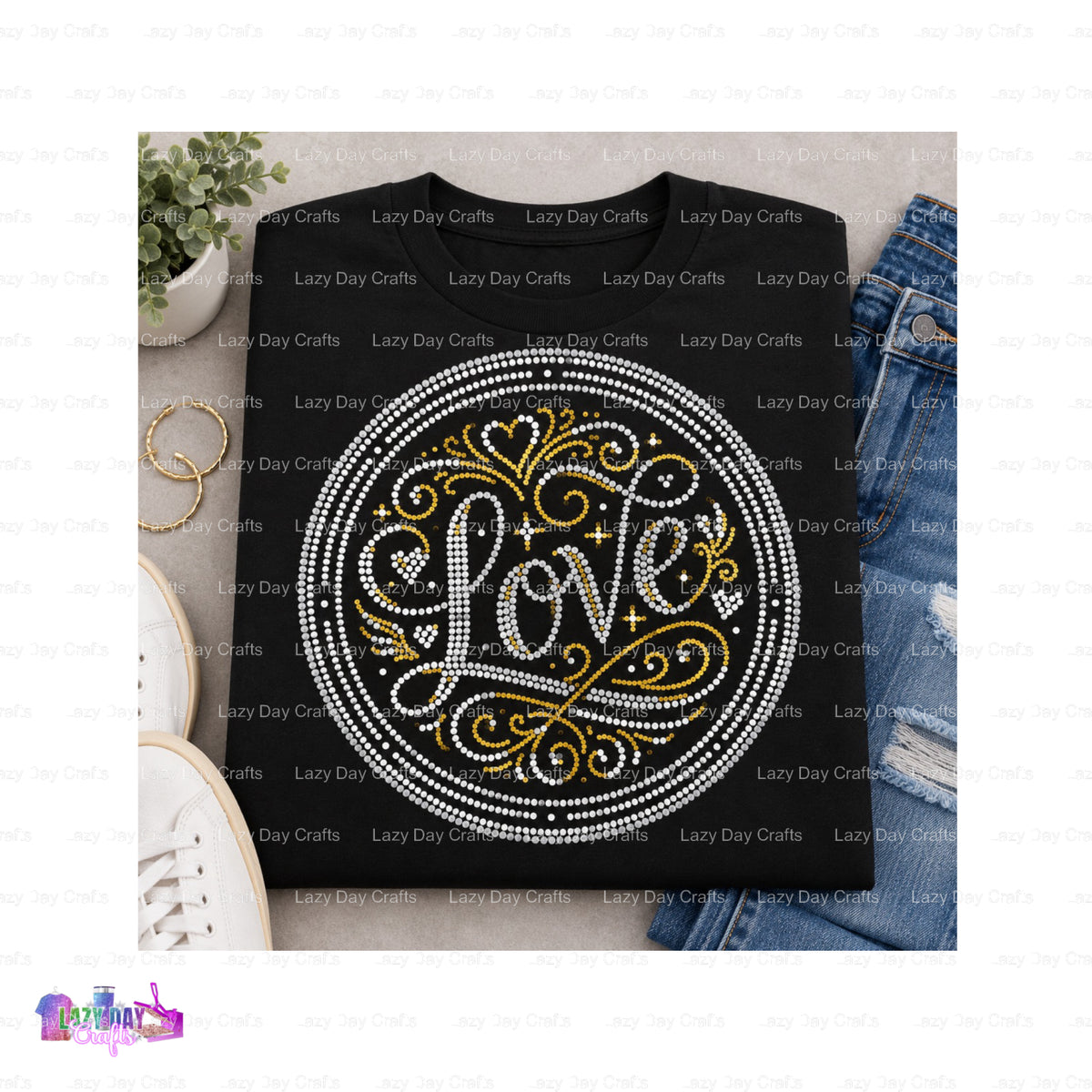 LOVE – Ready to Press Spangle Transfer – by Lazy Day Crafts – Spangle Transfers – Spangle Transfers, custom apparel