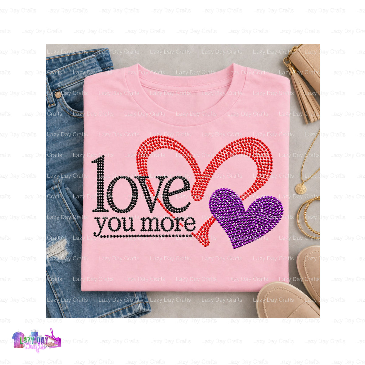 Love you more Heart – Spangle Transfer – by Lazy Day Crafts – Spangle Transfers – Spangle Transfers, custom apparel
