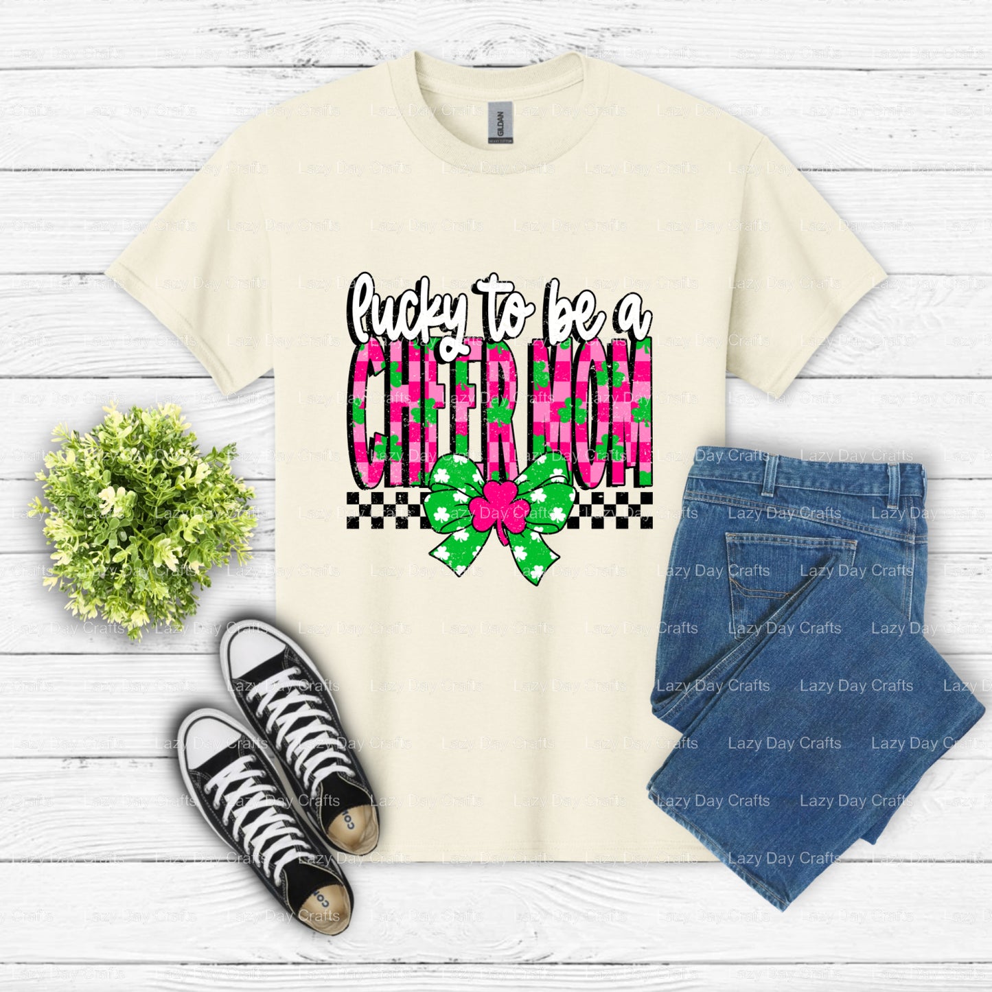 Lucky To Be A Cheer Mom – Cheer DTF Transfer (view 1 of 2) – by Lazy Day Crafts – DTF Transfers – DTF Transfers, cheer
