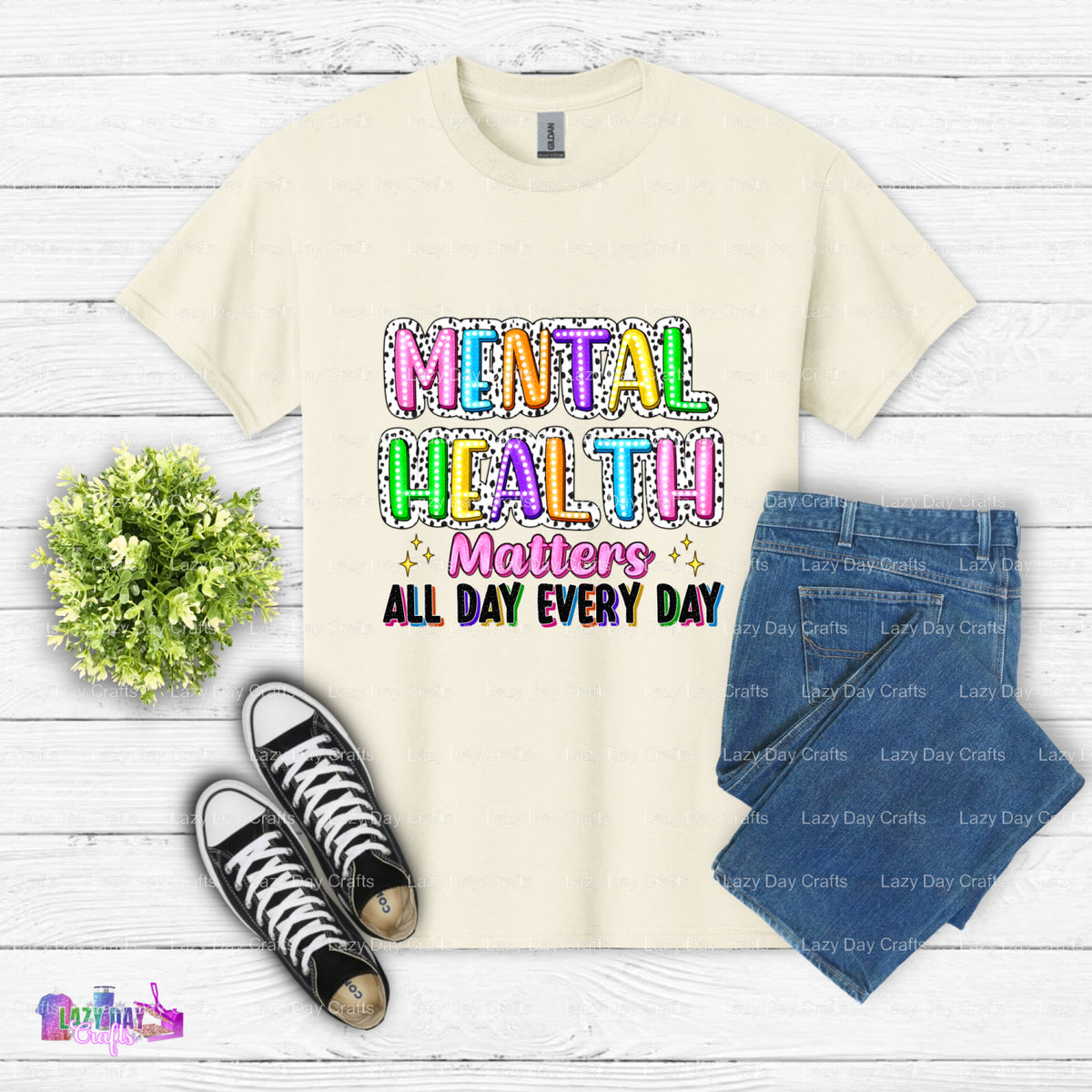MENTAL HEALTH MATTERS ALL DAY EVERY DAY – Mental Health DTF Transfer (view 1 of 2) – by Lazy Day Crafts – DTF Transfers –...