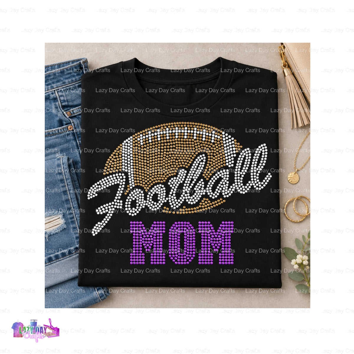MOM FOOTBALL – Spangle Transfer – by Lazy Day Crafts – Spangle Transfers – Spangle Transfers, custom apparel