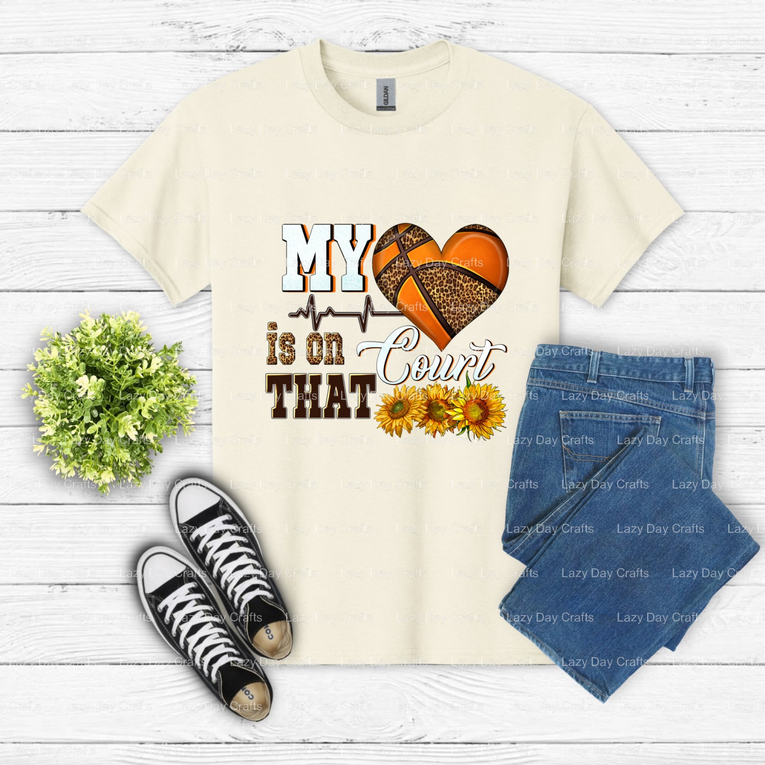 My Heart Is On That Court – Basketball DTF Transfer (view 2 of 2) – by Lazy Day Crafts – DTF Transfers – Basketball, DTF T...