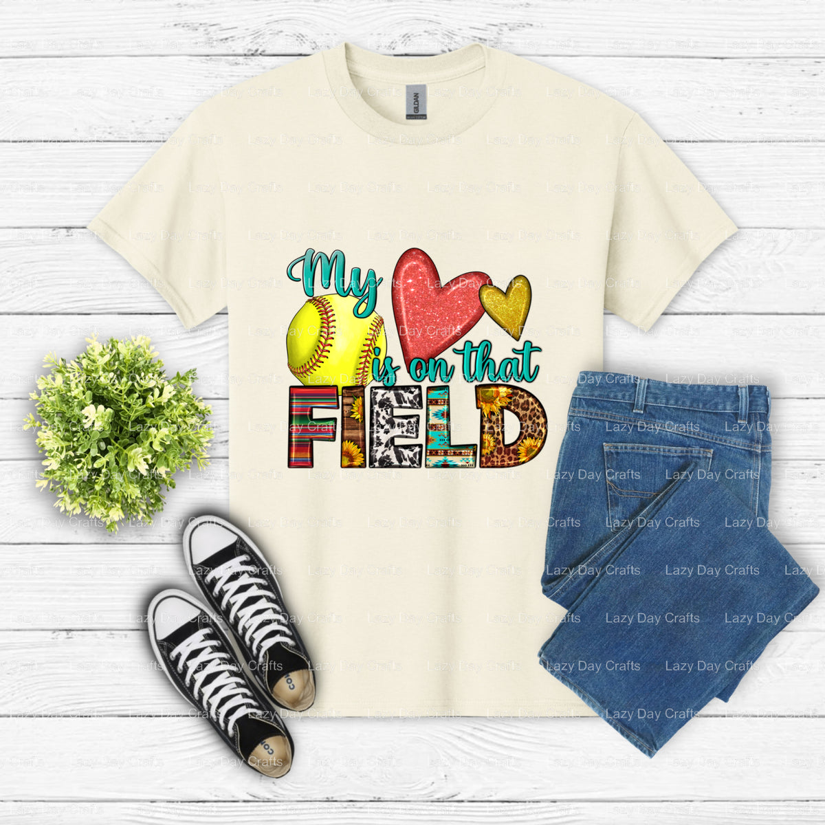 My Heart Is On That Field – Softball DTF Transfer (view 2 of 2) – by Lazy Day Crafts – DTF Transfers – DTF Transfers, Soft...