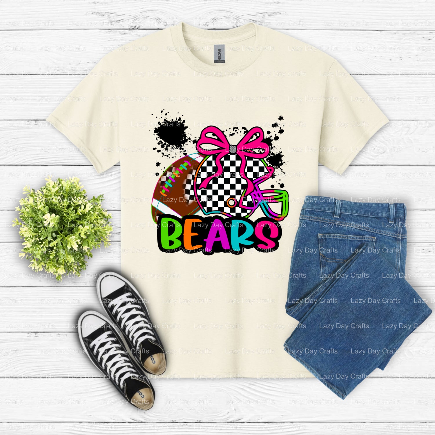 Neon Bear Football Mascot – School Spirit DTF Transfer (view 2 of 2) – by Lazy Day Crafts – DTF Transfers – School Spirit,...
