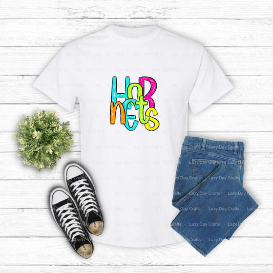 NEON HORNETS – School Mascot DTF Transfer (view 1 of 2) – by Lazy Day Crafts – DTF Transfers – School Mascot, Ready to Pre...