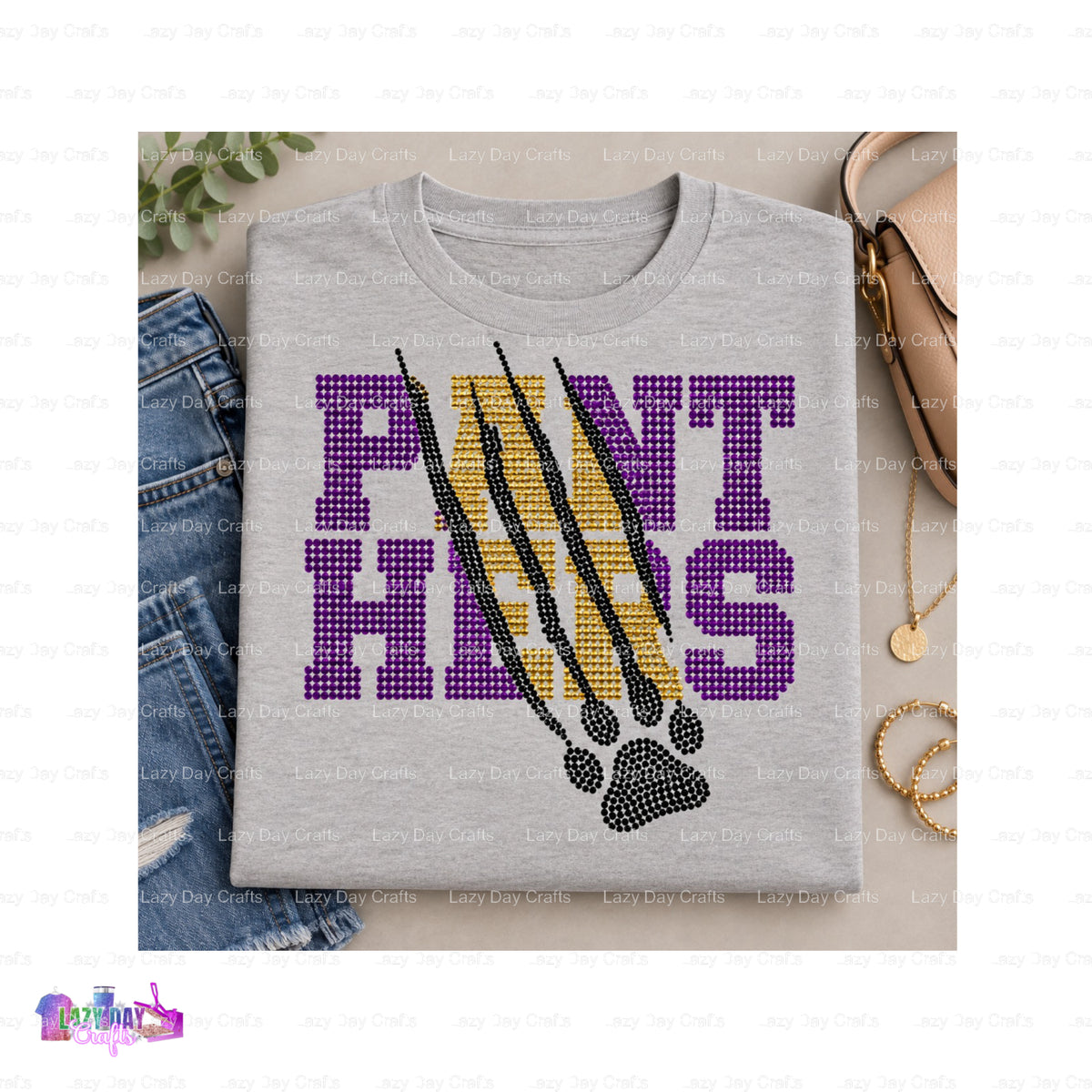 Panther Head Spangle Transfer for Custom Apparel – Ready to Press – by Lazy Day Crafts – Spangle Transfers – Spangle Trans...
