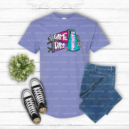 Panther Mascot Dynamic – School Spirit DTF Transfer (view 1 of 2) – by Lazy Day Crafts – DTF Transfers – School Spirit, Ap...