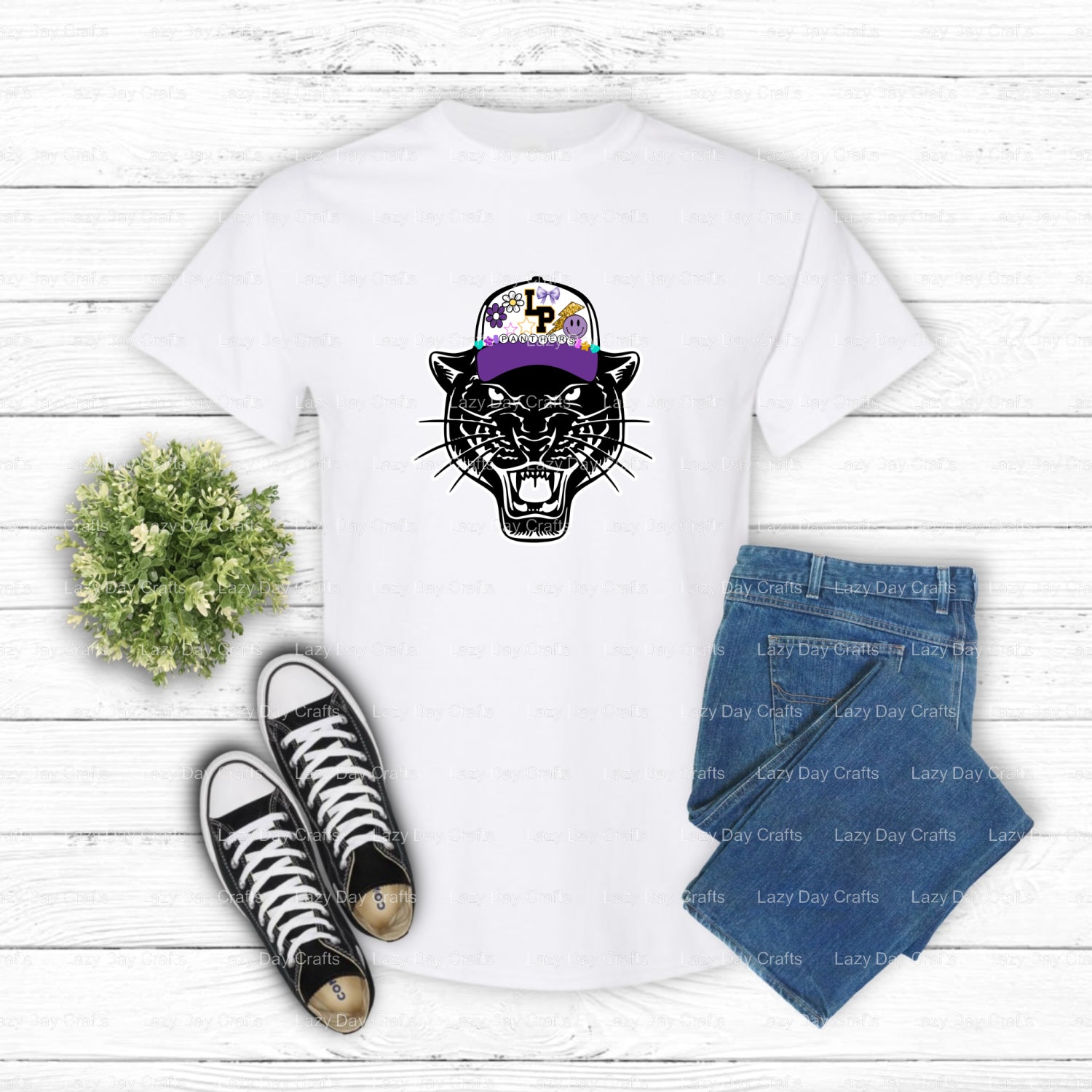 Panther Mascot 'PANTHERS' Hat – School Spirit DTF Transfer (view 2 of 2) – by Lazy Day Crafts – DTF Transfers – School Mas...