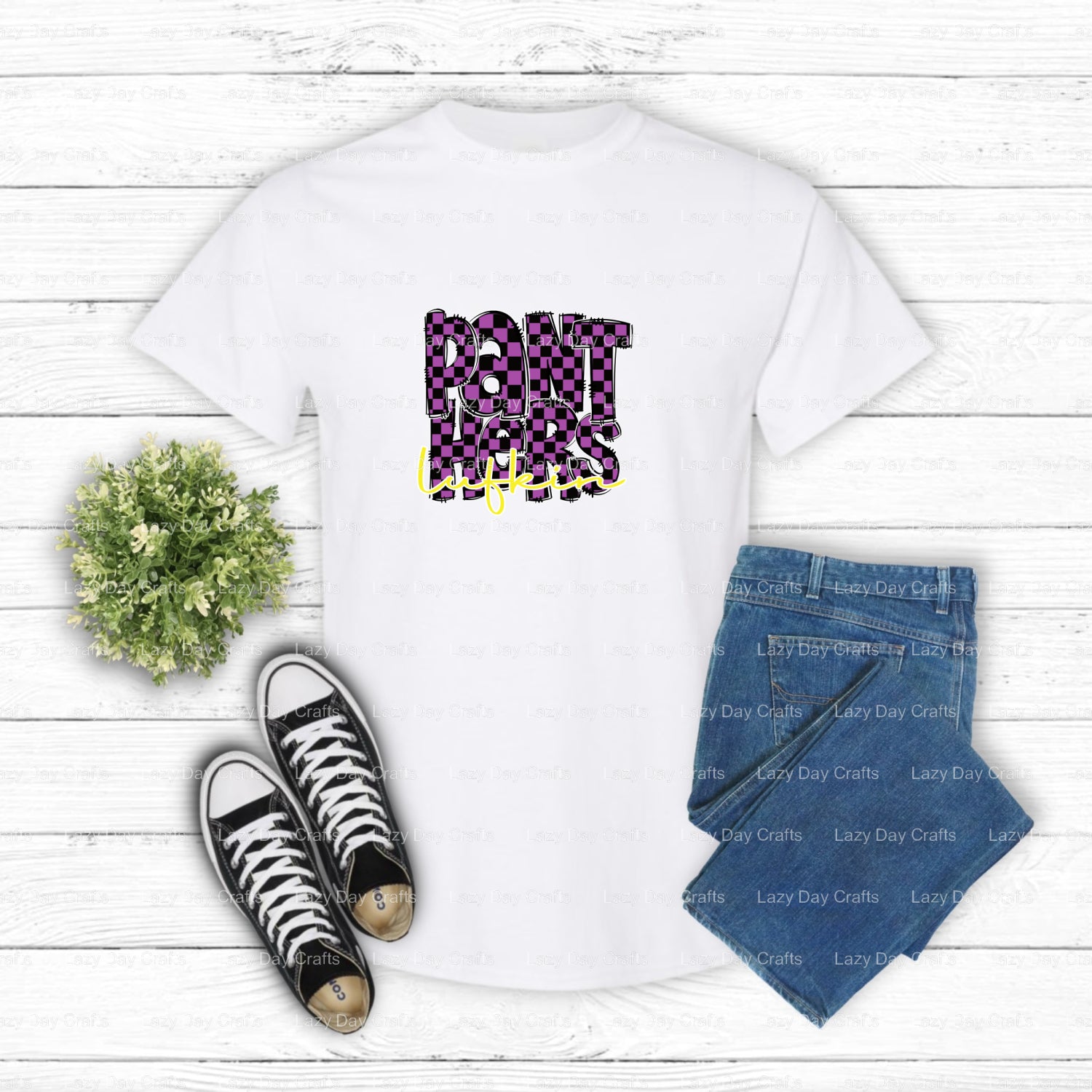Panthers Checkered Mascot – School Spirit DTF Transfer (view 2 of 2) – by Lazy Day Crafts – DTF Transfers – School Mascot,...
