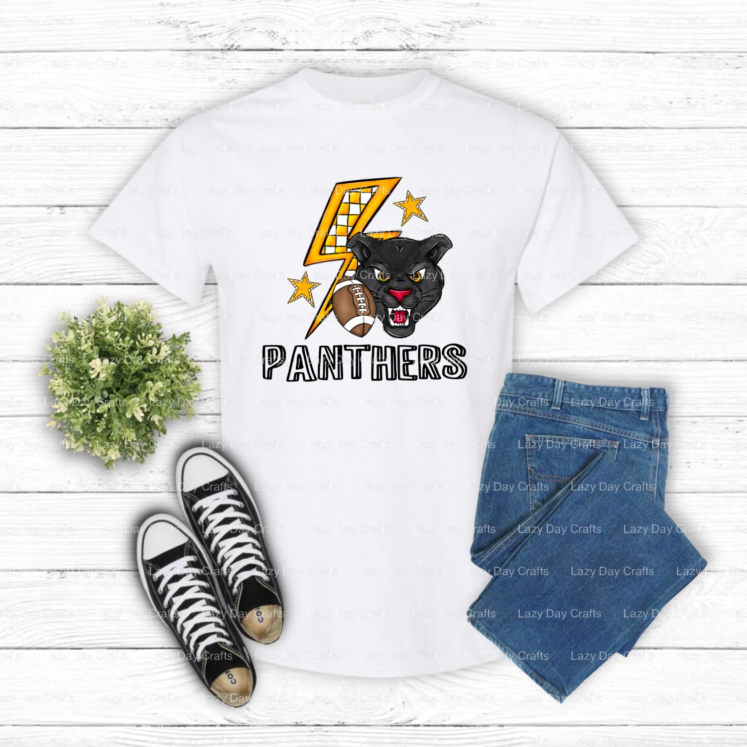 Panthers Football – School Mascot DTF Transfer (view 2 of 2) – by Lazy Day Crafts – DTF Transfers – School Mascot, Apparel...