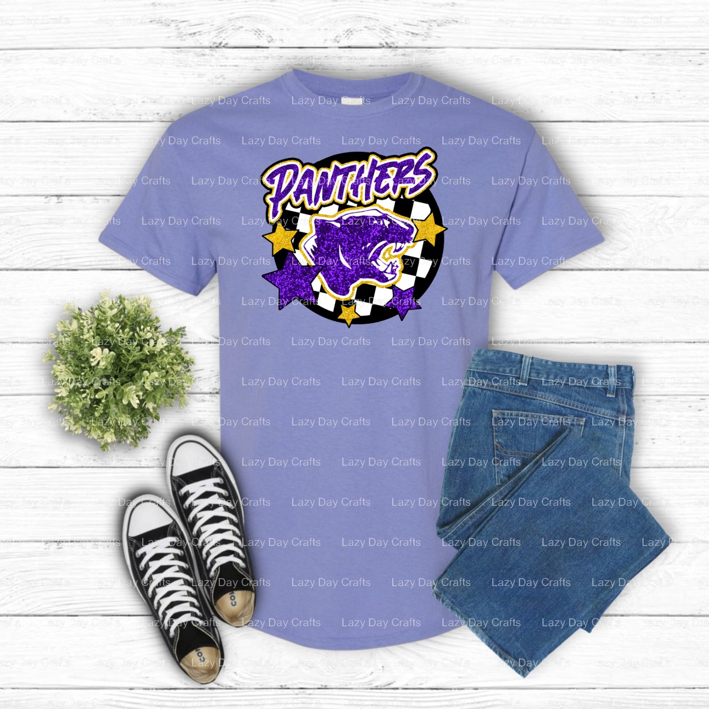 Panthers Mascot Stars – School Spirit DTF Transfer (view 1 of 2) – by Lazy Day Crafts – DTF Transfers – School Mascot, App...