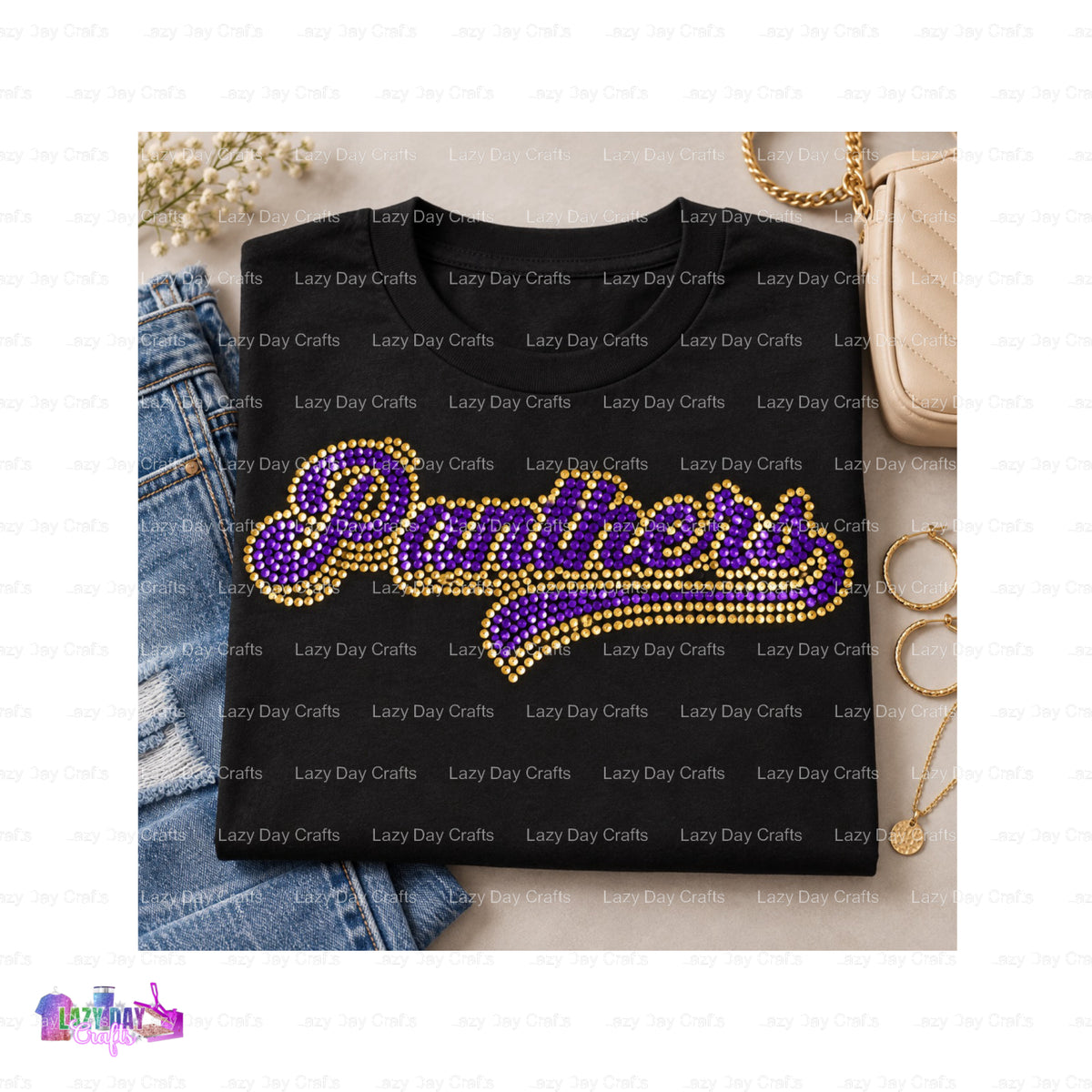 Panthers Spangle Transfer – by Lazy Day Crafts – Spangle Transfers – Spangle Transfers, Premade Spangle Transfer