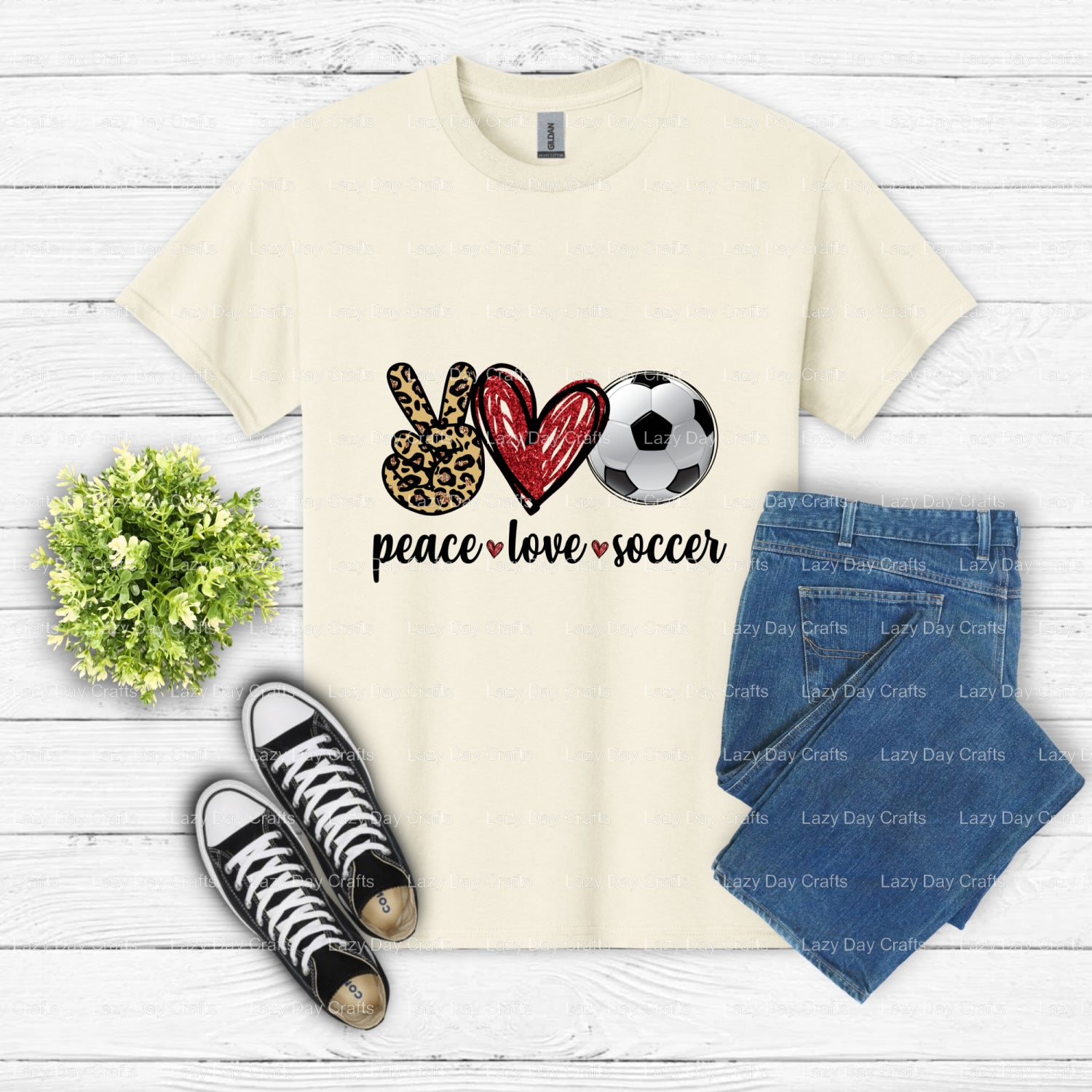 Peace Love Soccer – Soccer DTF Transfer (view 2 of 2) – by Lazy Day Crafts – DTF Transfers – Soccer, DTF Transfers
