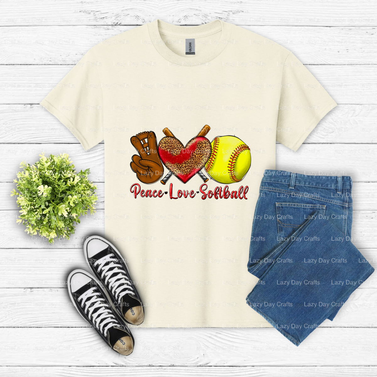 Peace Love Softball – DTF Transfer (view 1 of 2) – by Lazy Day Crafts – DTF Transfers – DTF Transfers, Premade DTF