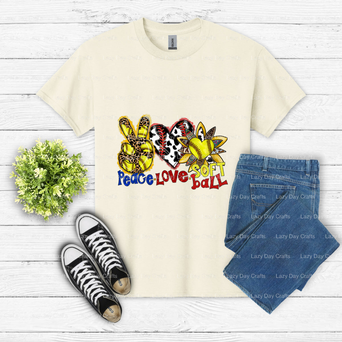 Peace Love Softball – DTF Transfer (view 2 of 2) – by Lazy Day Crafts – DTF Transfers – DTF Transfers, Premade DTF