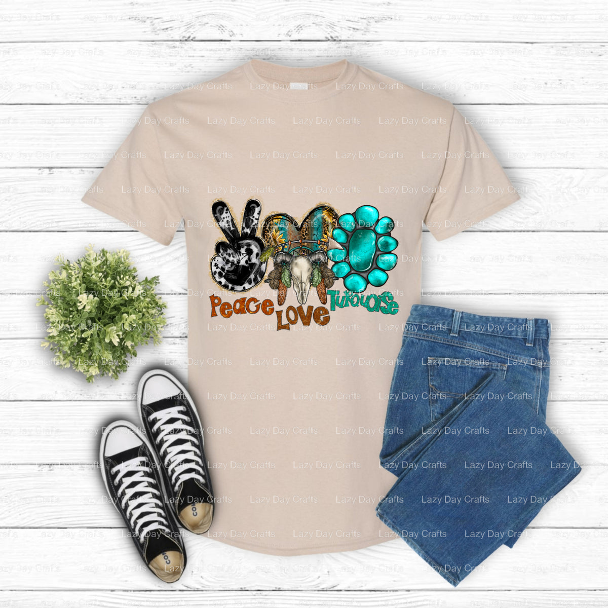 Peace Love Turquoise – Western DTF Transfer (view 1 of 2) – by Lazy Day Crafts – DTF Transfers – DTF Transfers, Premade DTF