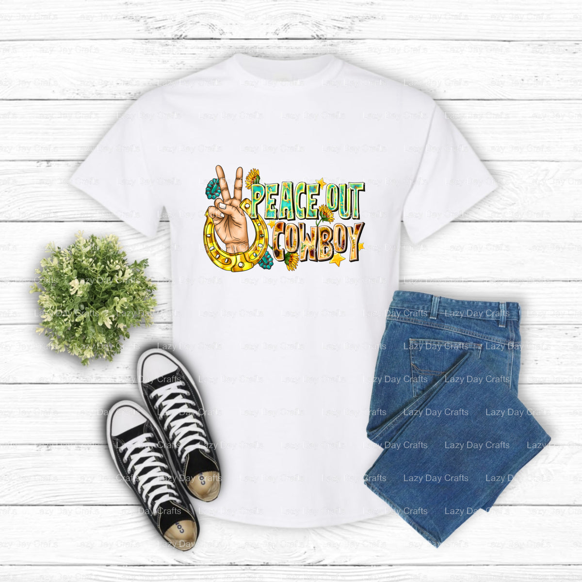 Peace Out Cowboy – Western DTF Transfer (view 2 of 2) – by Lazy Day Crafts – DTF Transfers – DTF Transfers, Western