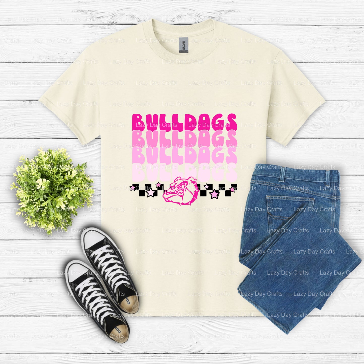 Pink Bulldog Mascot Head – School Spirit DTF Transfer (view 2 of 2) – by Lazy Day Crafts – DTF Transfers – School Mascot,...