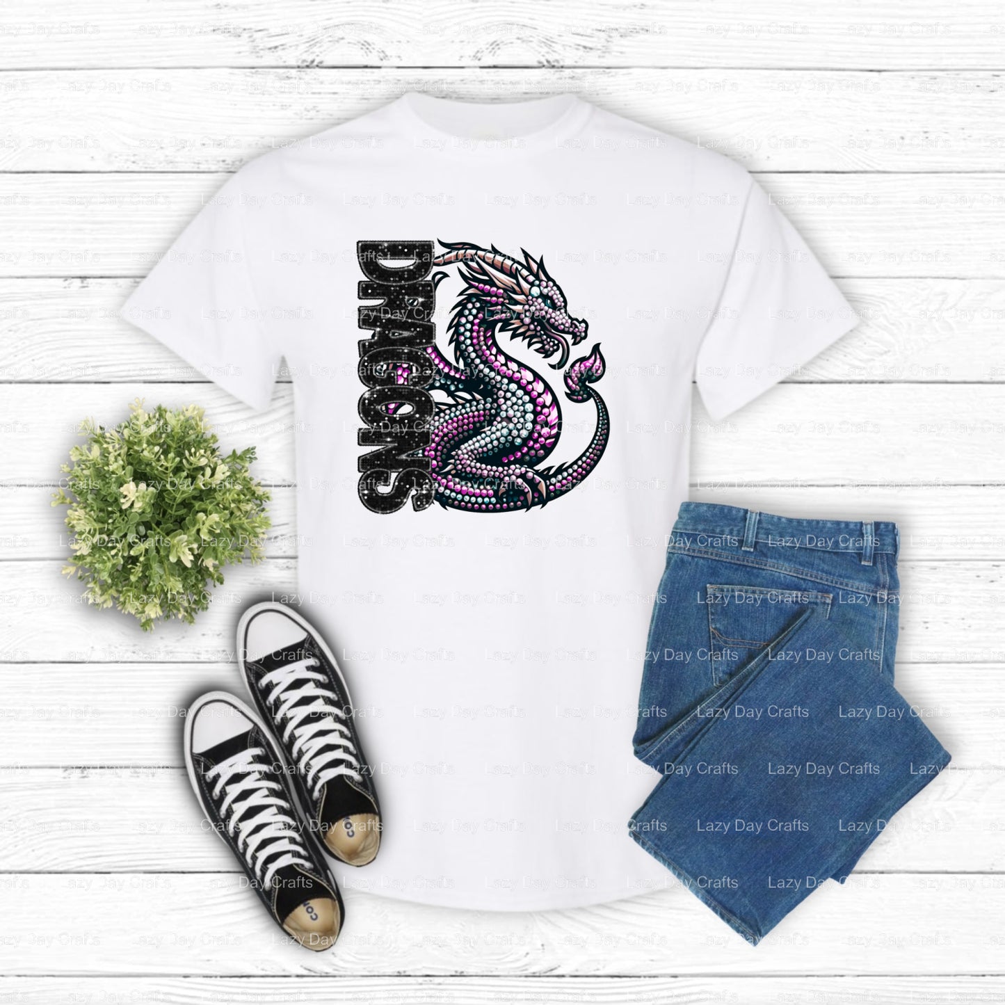 Pink Dragon School Mascot – DTF Transfer (view 1 of 2) – by Lazy Day Crafts – DTF Transfers – School Mascot, Apparel Decor