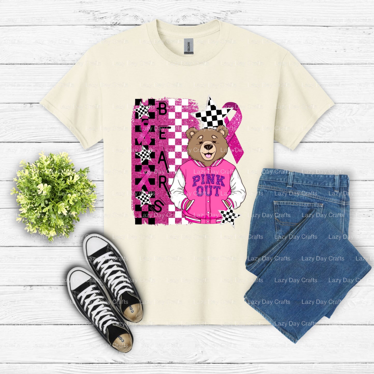 PINK OUT BEARS – School Mascot DTF Transfer (view 1 of 2) – by Lazy Day Crafts – DTF Transfers – School Mascot, DTF Transfers