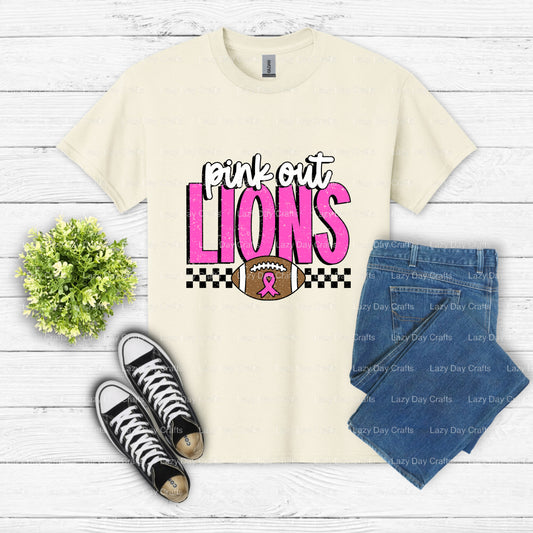 PINK OUT LIONS – School Mascot DTF Transfer (view 1 of 2) – by Lazy Day Crafts – DTF Transfers – School Mascot, DTF Transfers