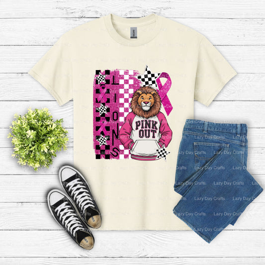 PINK OUT LIONS – School Mascot DTF Transfer (view 1 of 2) – by Lazy Day Crafts – DTF Transfers – School Mascot, DTF Transfers