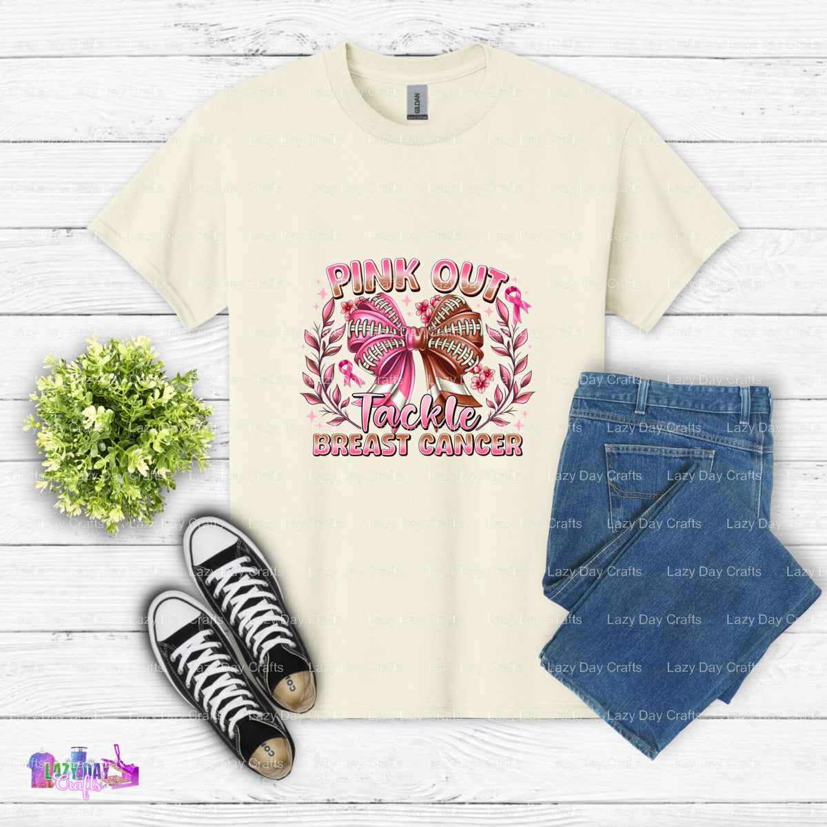 Pink Out Tackle Breast Cancer – DTF Transfer (view 2 of 2) – by Lazy Day Crafts – DTF Transfers – DTF Transfers, Premade DTF