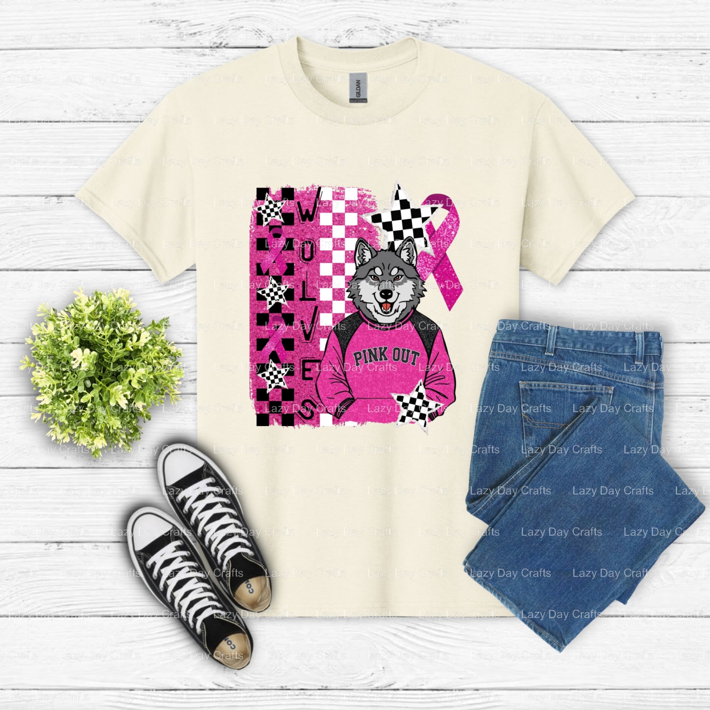 PINK OUT WOLVES – School Spirit DTF Transfer (view 2 of 2) – by Lazy Day Crafts – DTF Transfers – DTF Transfers, Premade DTF