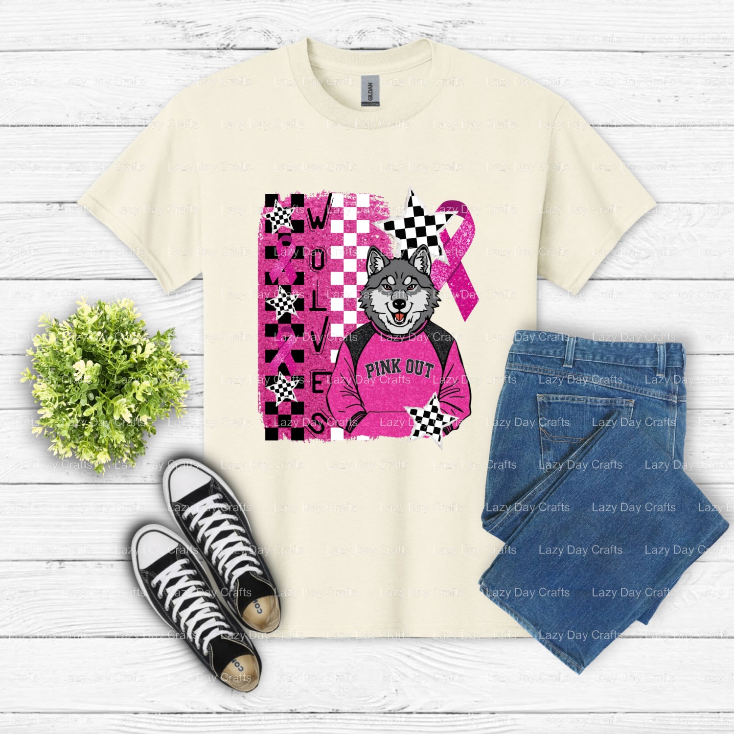 PINK OUT WOLVES – School Spirit DTF Transfer (view 2 of 2) – by Lazy Day Crafts – DTF Transfers – DTF Transfers, Premade DTF