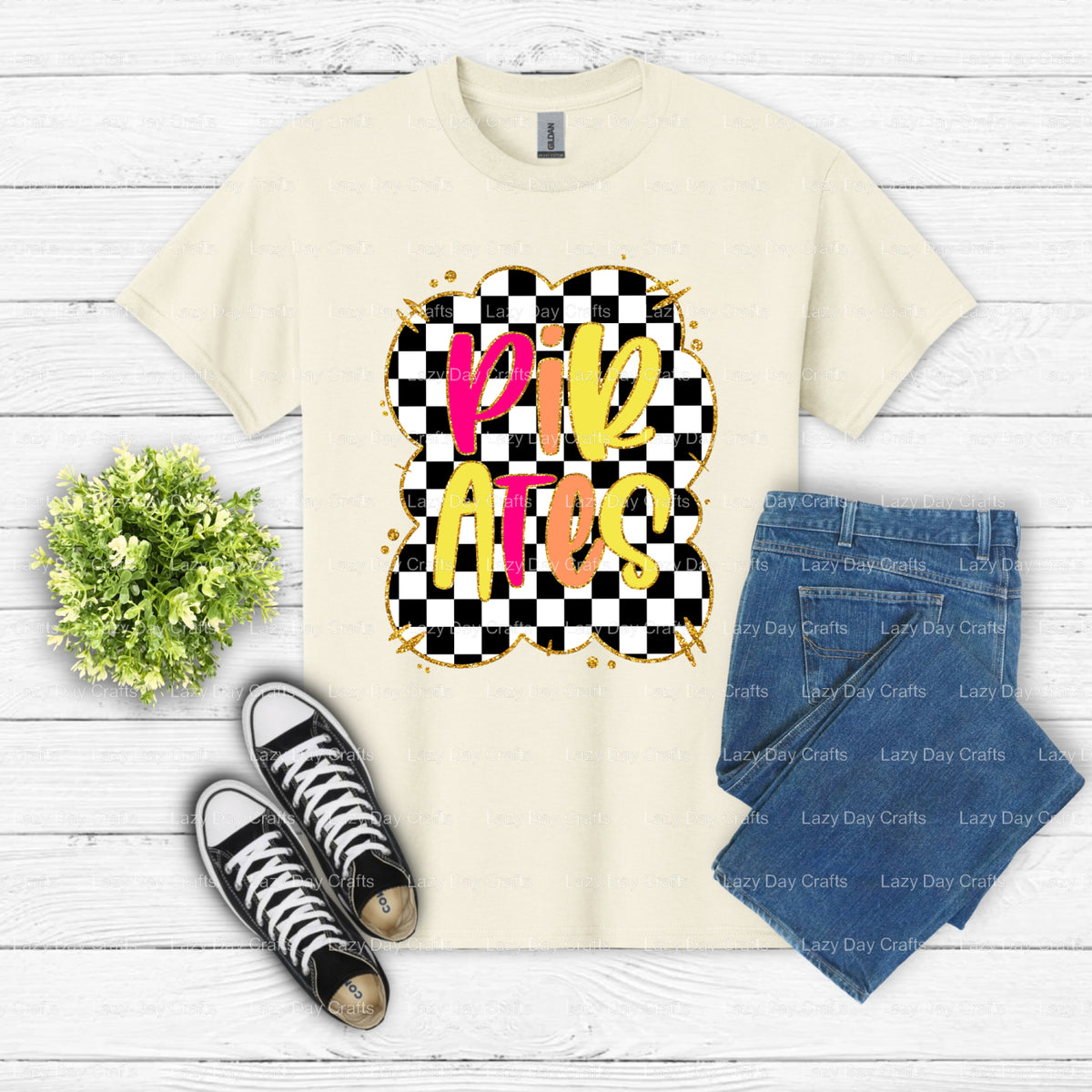 Pirate Skull Checker Mascot – DTF Transfer (view 2 of 2) – by Lazy Day Crafts – DTF Transfers – Pirates, Apparel DTF