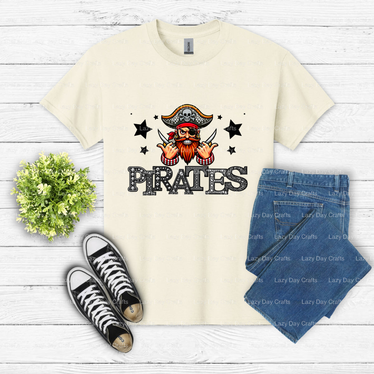 Pirate Skull & Crossbones DTF Transfer – Ready to Press (view 2 of 2) – by Lazy Day Crafts – DTF Transfers – Pirates, Apparel
