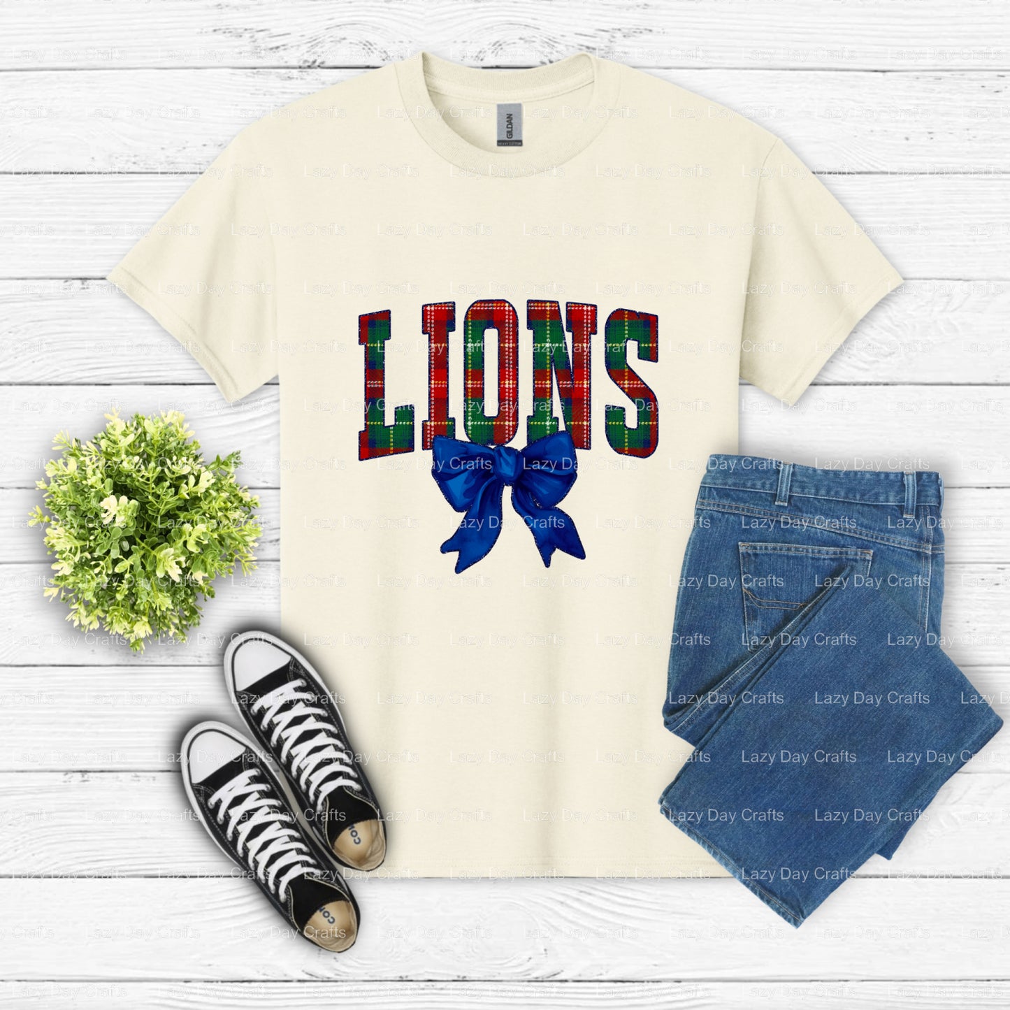 Plaid Lion Head School Mascot – DTF Transfer (view 1 of 2) – by Lazy Day Crafts – DTF Transfers – School Mascot, School Sp...