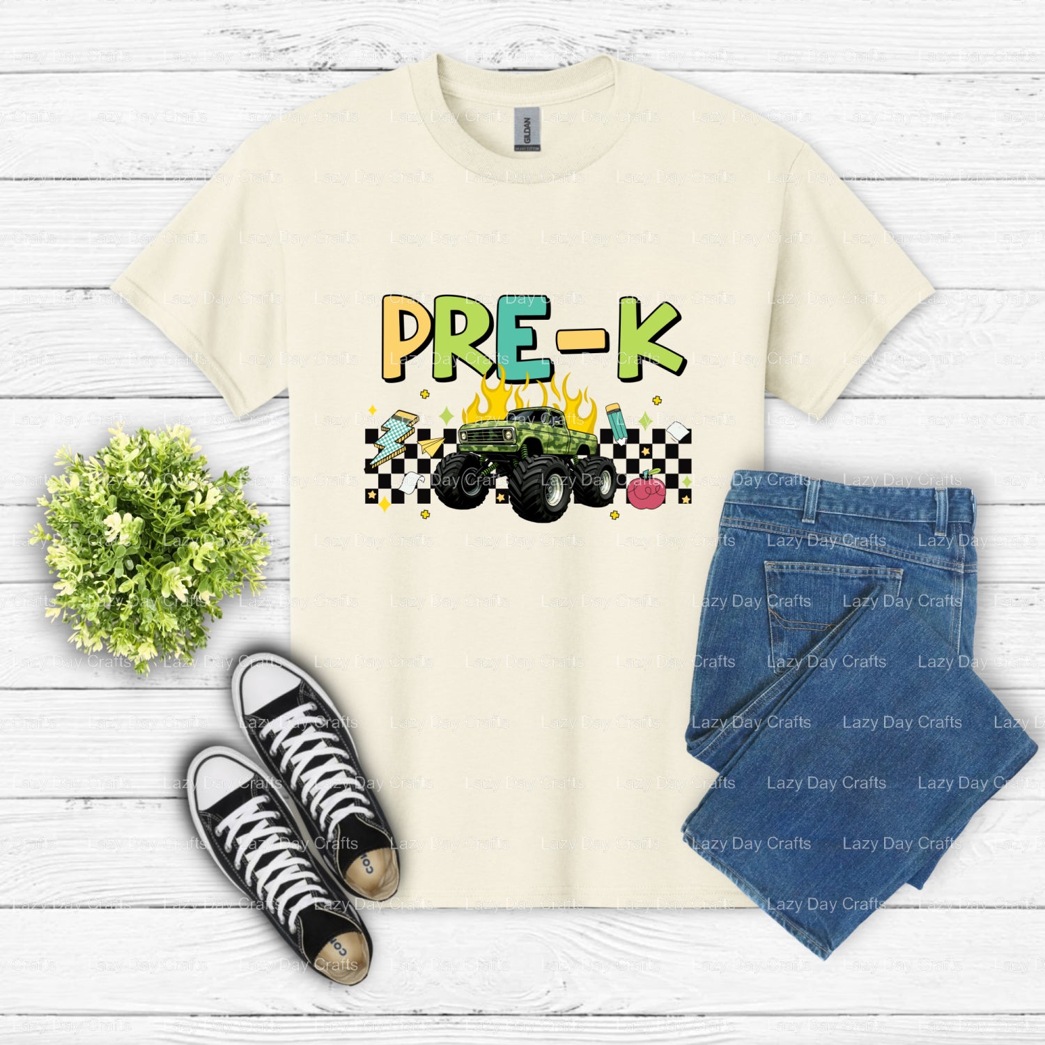 PRE K FIRST DAY OF – Ready to Press DTF Transfer (view 2 of 2) – by Lazy Day Crafts – DTF Transfers – DTF Transfers, Prema...