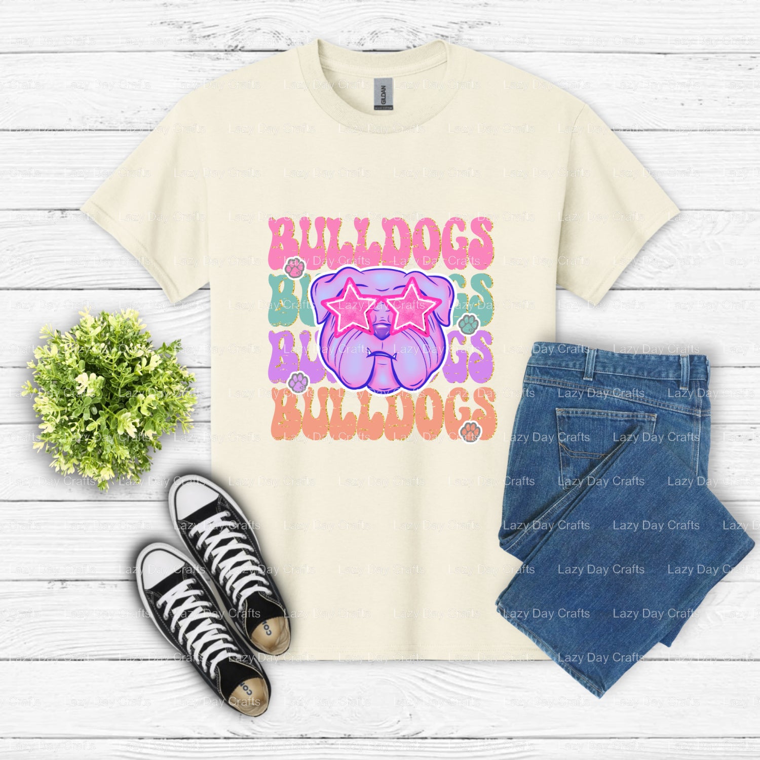 Preppy Bulldog Mascot – School Spirit DTF Transfer (view 2 of 2) – by Lazy Day Crafts – DTF Transfers – School Mascot, Rea...