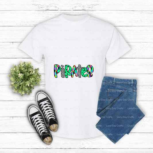 Press this vibrant pirate ship and treasure map design. This ready-to-press DTF transfer is perfect for all pirate adventu...