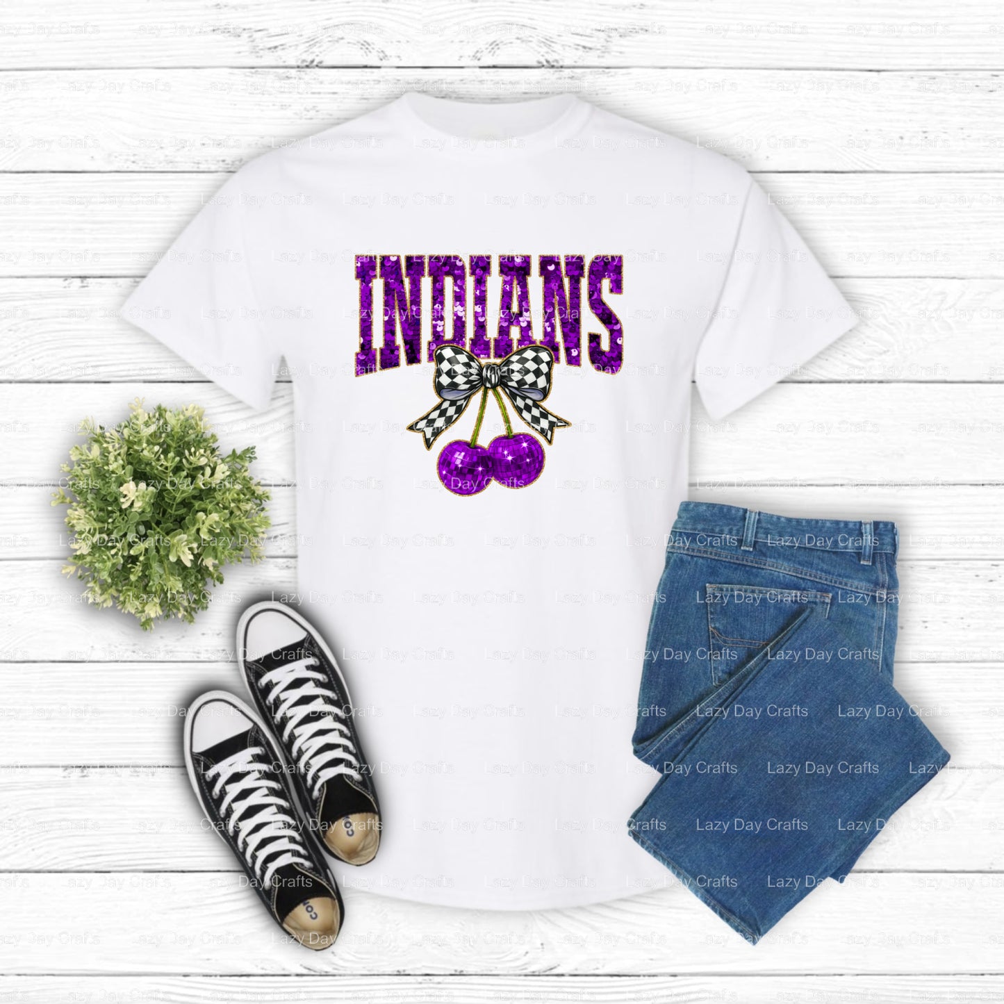 Purple Sequin Indians Mascot – School Spirit DTF Transfer (view 1 of 2) – by Lazy Day Crafts – DTF Transfers – School Masc...
