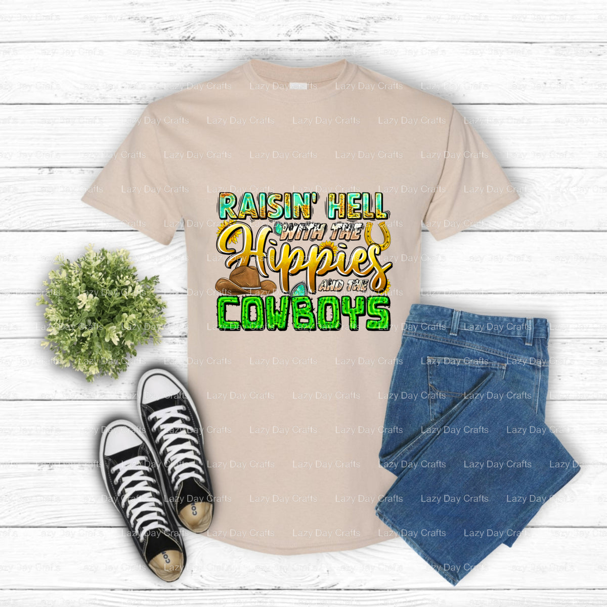 Raisin Hell With The Hippies And Cowboys – Western DTF Transfer (view 1 of 2) – by Lazy Day Crafts – DTF Transfers – Weste...