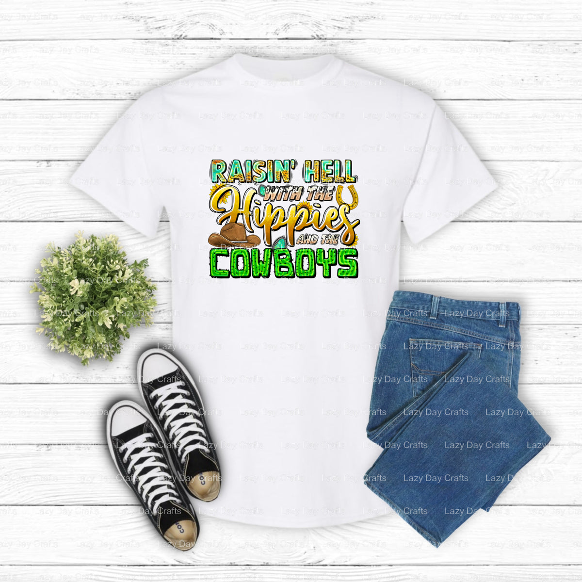 Raisin Hell With The Hippies And Cowboys – Western DTF Transfer (view 2 of 2) – by Lazy Day Crafts – DTF Transfers – Weste...