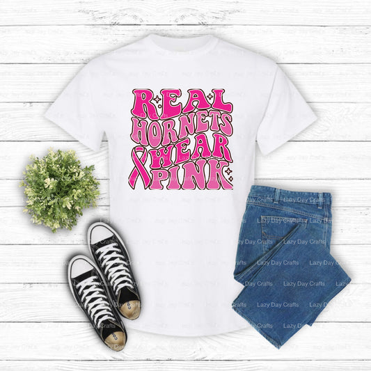 Real Hornets Wear Pink – School Mascot DTF Transfer (view 1 of 2) – by Lazy Day Crafts – DTF Transfers – School Mascot, Ap...