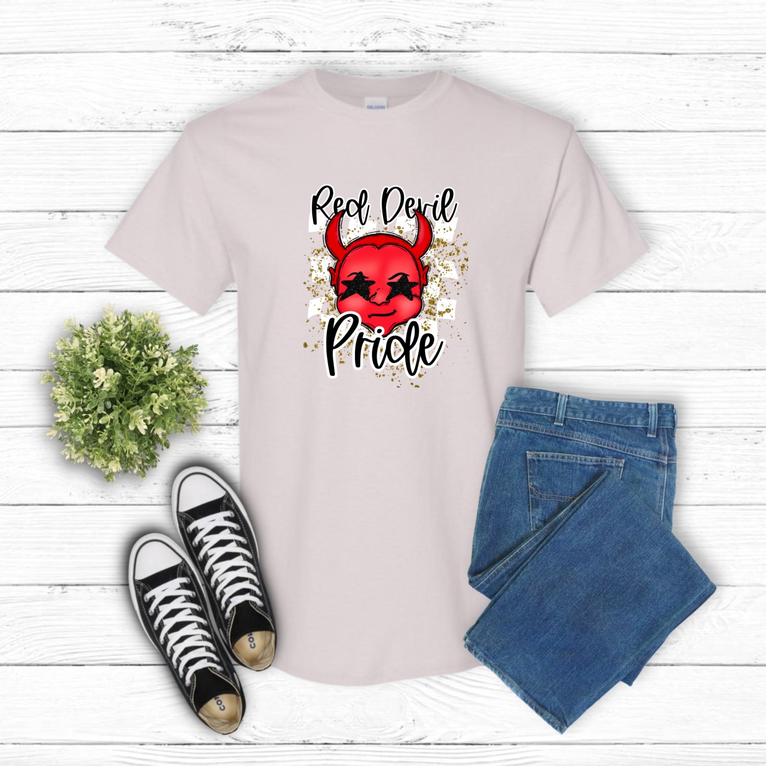 Red Devil Pride School Mascot – DTF Transfer (view 1 of 2) – by Lazy Day Crafts – DTF Transfers – School Mascot, DTF Trans...