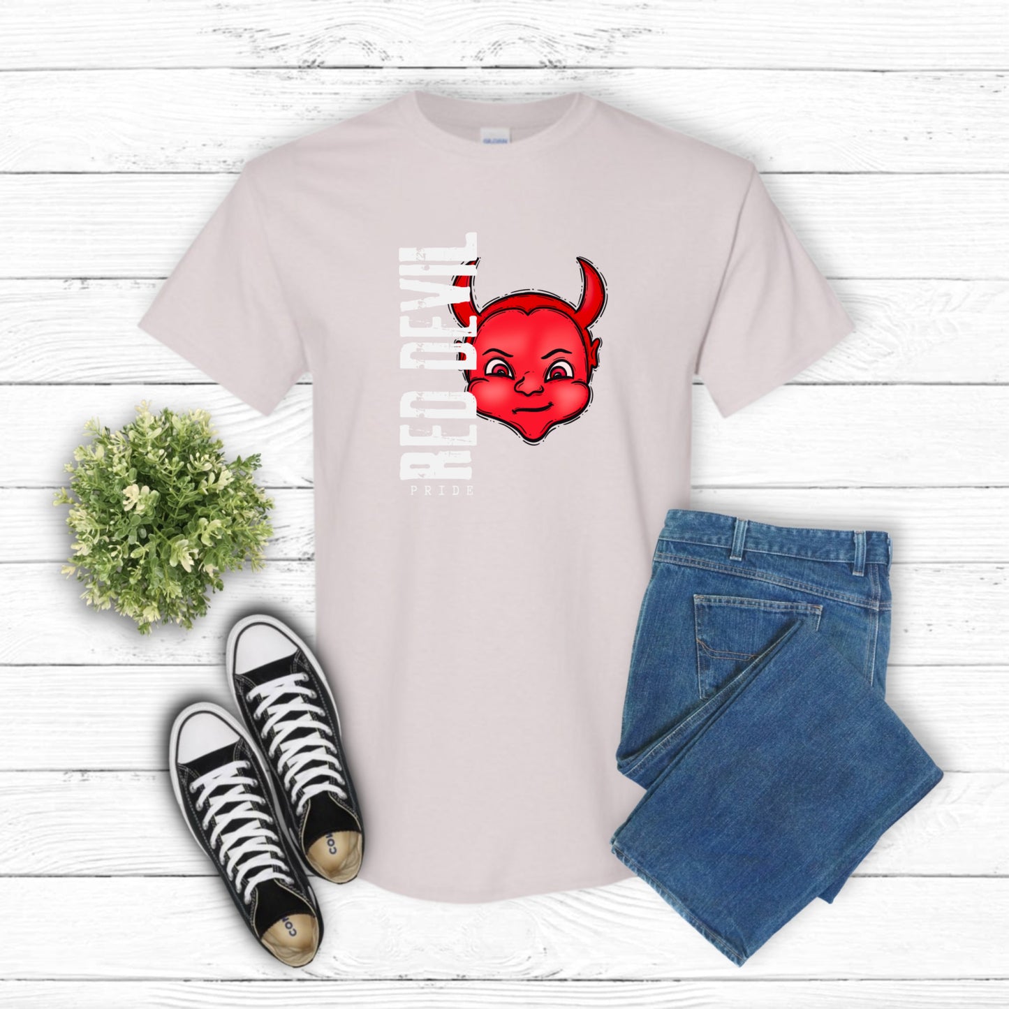 RED DEVIL PRIDE – School Mascot DTF Transfer (view 2 of 2) – by Lazy Day Crafts – DTF Transfers – School Mascot, Apparel D...