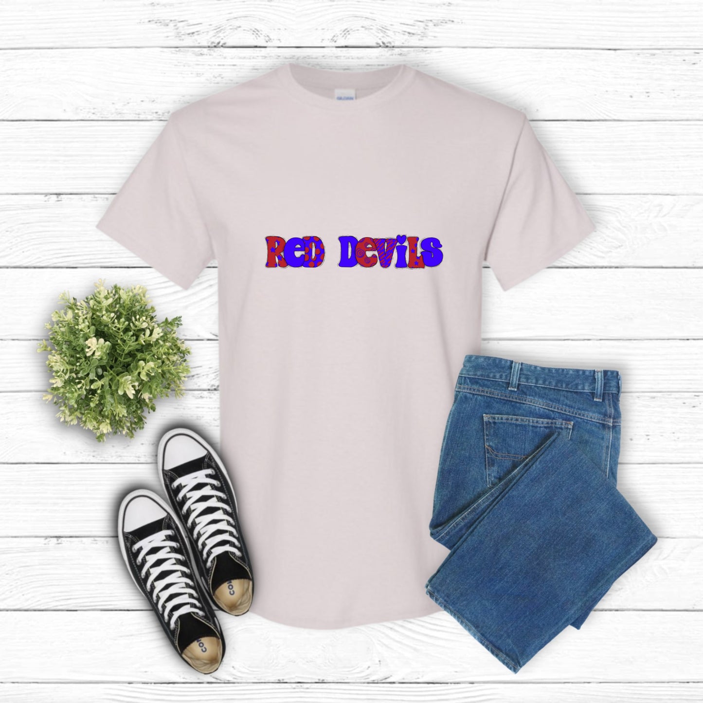 RED DEVILS Doodle Letters – School Mascot DTF Transfer (view 1 of 2) – by Lazy Day Crafts – DTF Transfers – School Mascot,...