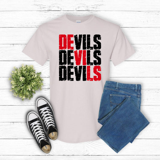 Red Devils Grunge Mascot – School Spirit DTF Transfer (view 1 of 2) – by Lazy Day Crafts – DTF Transfers – School Mascot,...