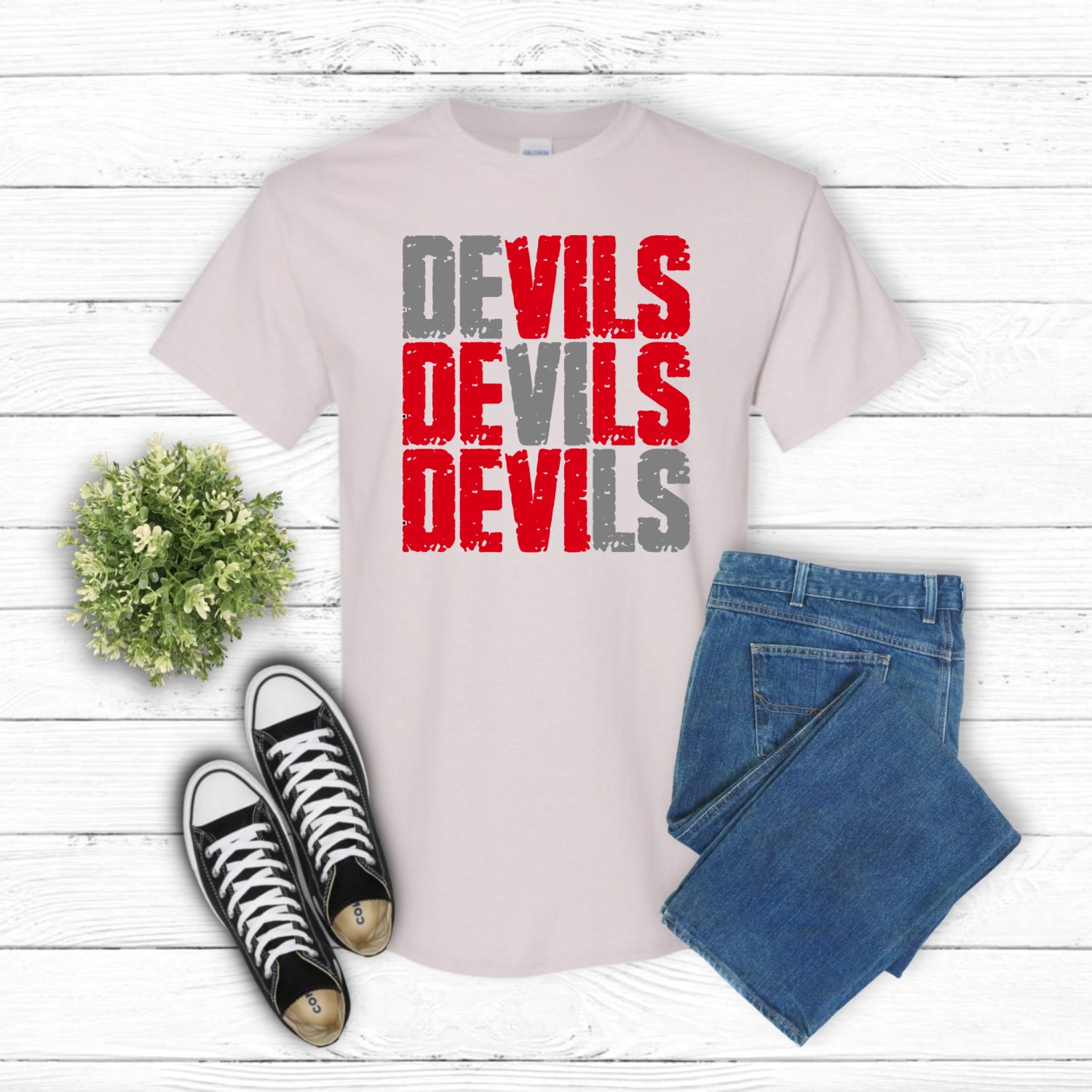 RED DEVILS Mascot Grunge – School Spirit DTF Transfer (view 1 of 2) – by Lazy Day Crafts – DTF Transfers – School Mascot,...