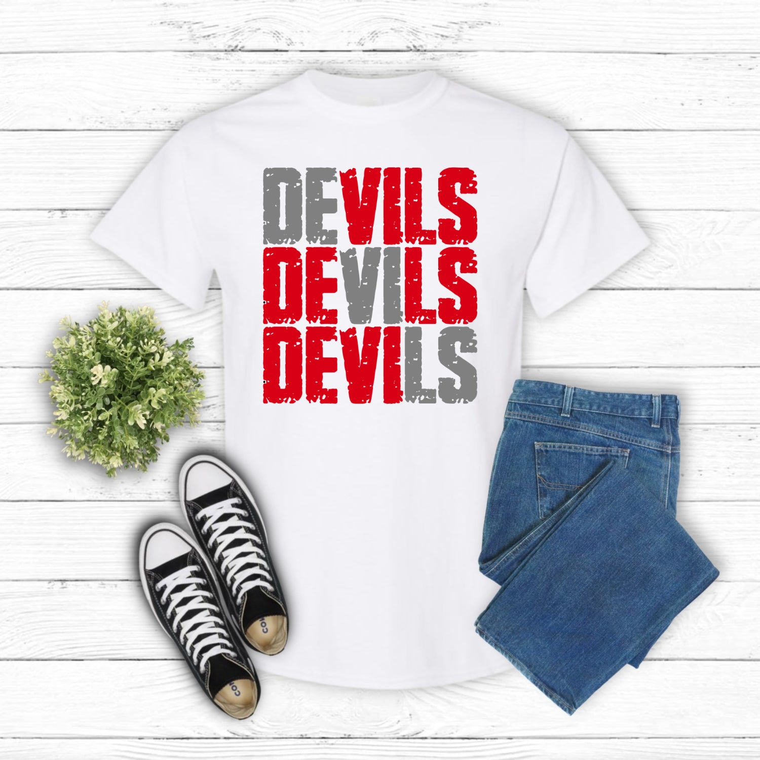 RED DEVILS Mascot Grunge – School Spirit DTF Transfer (view 2 of 2) – by Lazy Day Crafts – DTF Transfers – School Mascot,...