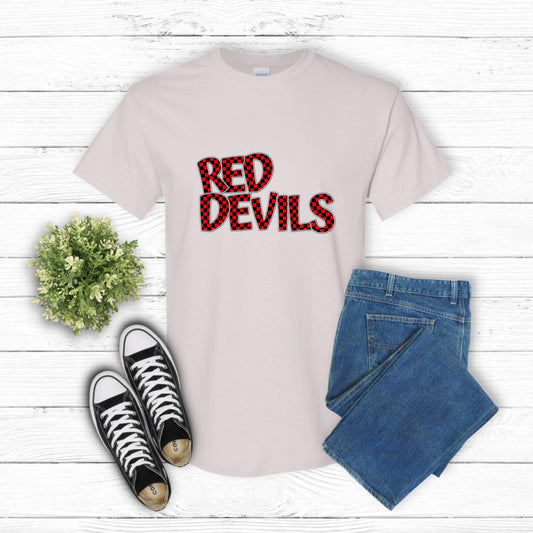RED DEVILS Mascot Head – School Spirit DTF Transfer (view 1 of 2) – by Lazy Day Crafts – DTF Transfers – School Spirit, Ap...