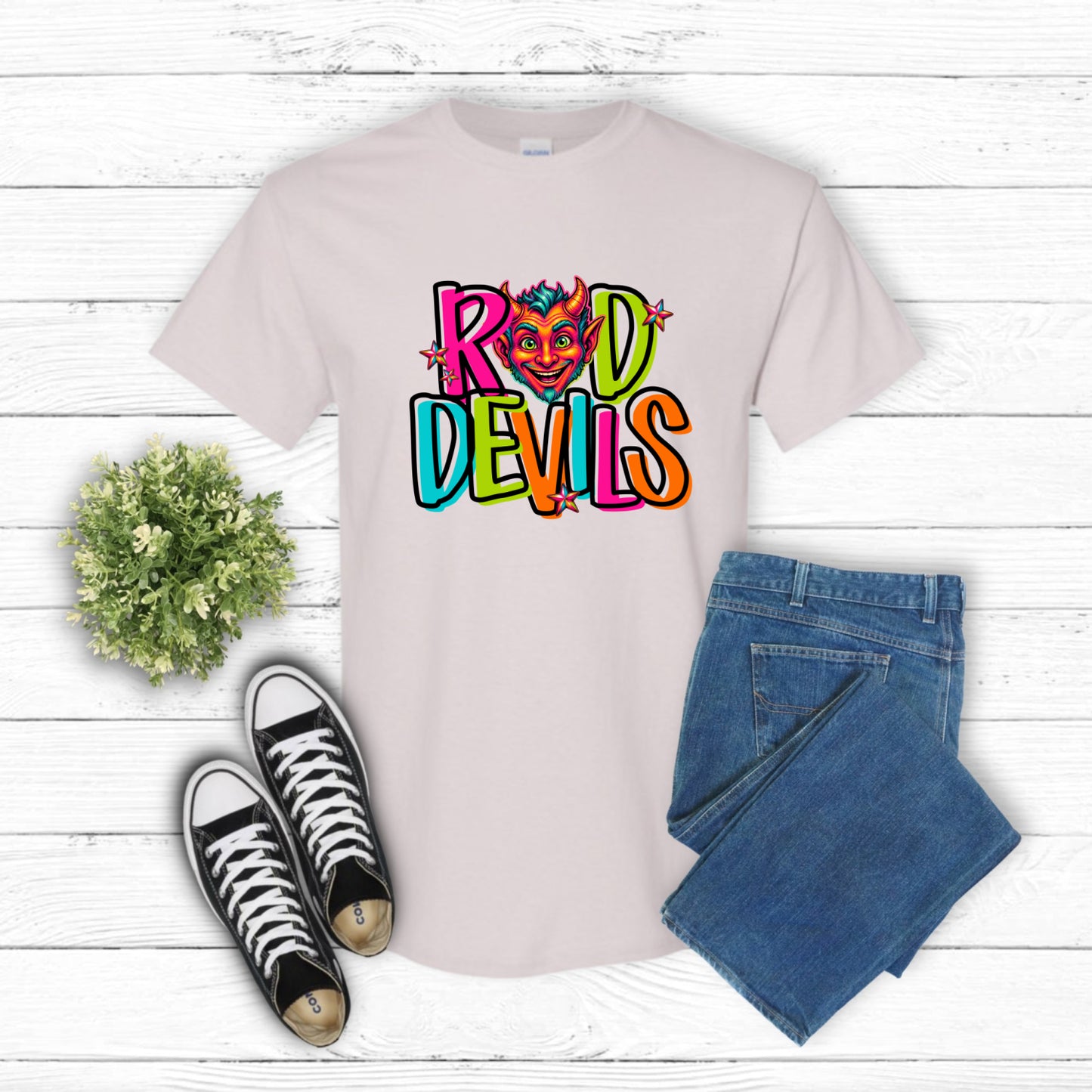 RED DEVILS Mascot – School Spirit DTF Transfer (view 1 of 2) – by Lazy Day Crafts – DTF Transfers – School Mascot, DTF Tra...
