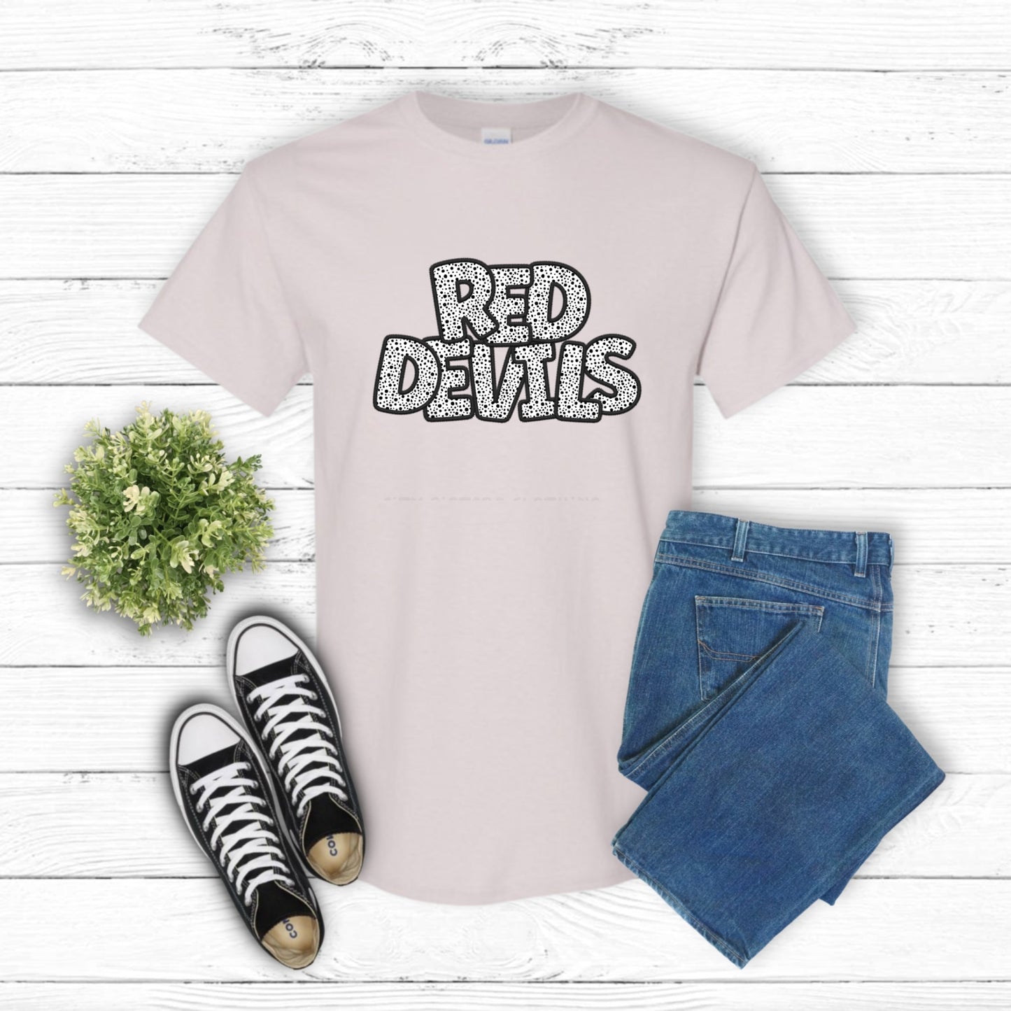 RED DEVILS Mascot Team Spirit DTF Transfer (view 1 of 2) – by Lazy Day Crafts – DTF Transfers – School Mascot, Apparel Dec...