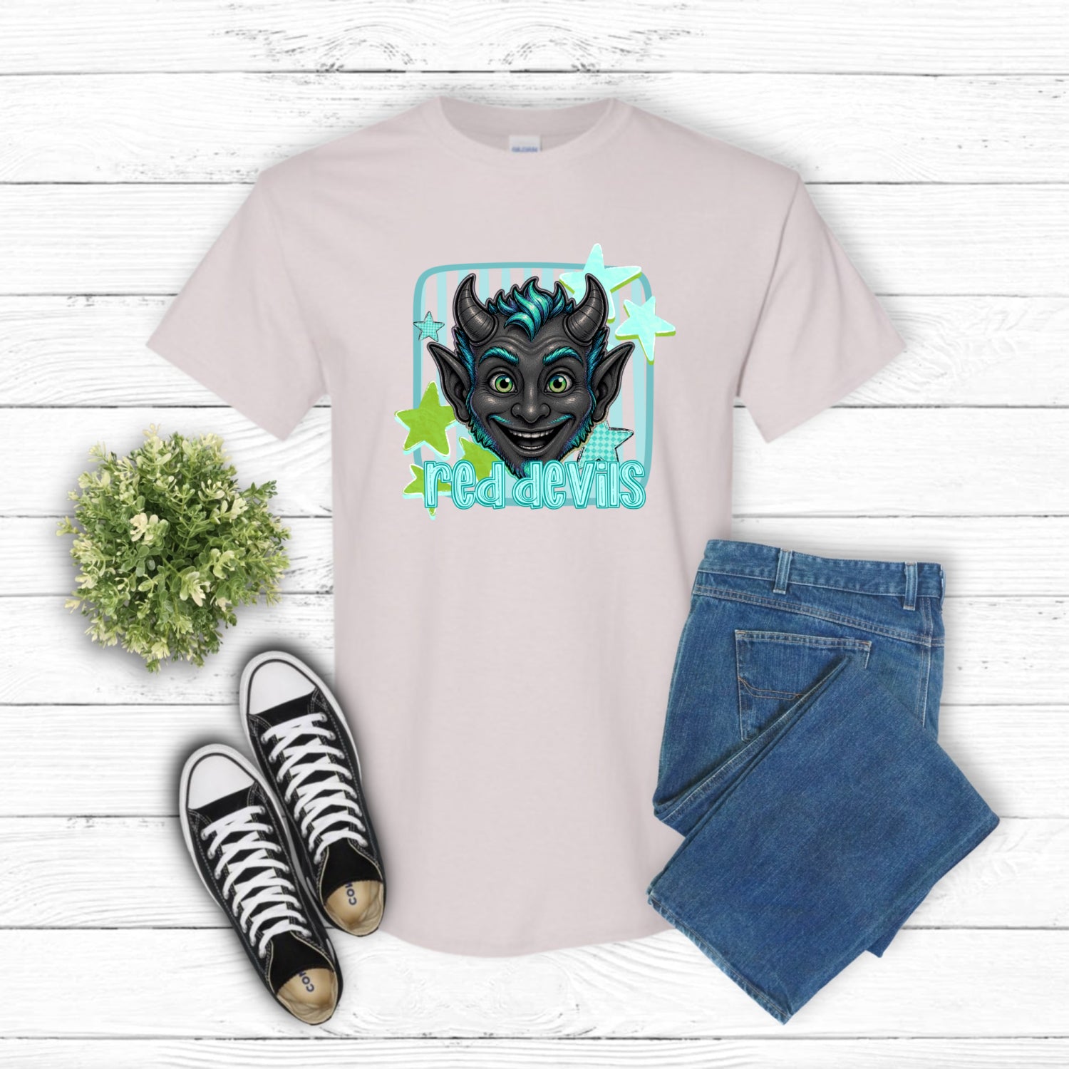 RED DEVILS – School Mascot DTF Transfer (view 1 of 2) – by Lazy Day Crafts – DTF Transfers – School Mascot, Apparel Decora...