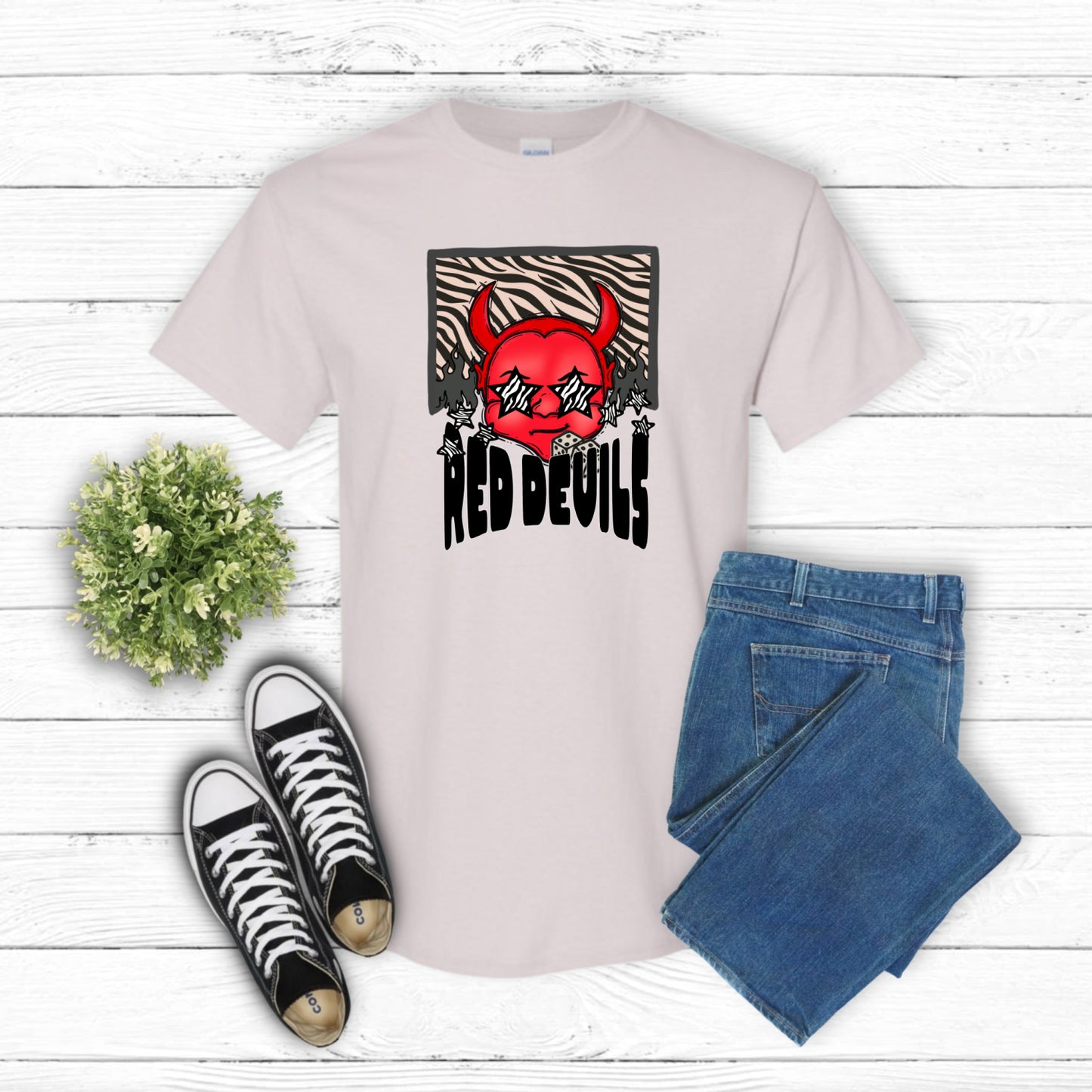 RED DEVILS – School Mascot DTF Transfer (view 1 of 2) – by Lazy Day Crafts – DTF Transfers – School Mascot, School Spirit